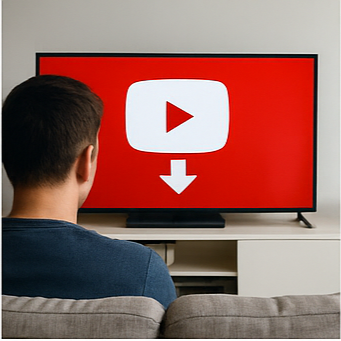 유튜브 동영상 다운로드를 설명하는 스마트폰, 노트북, TV 화면의 이미지로 각각 다른 환경과 기기로 유튜브 다운로드 화면을 보여주는 이미지입니다.