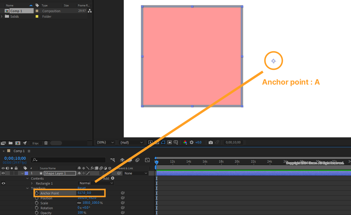 Anchor Point를 기준으로 도형이 움직임