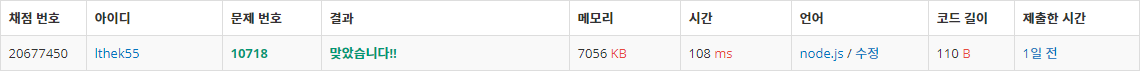  [백준] javascript - 10718번 : We love kriii