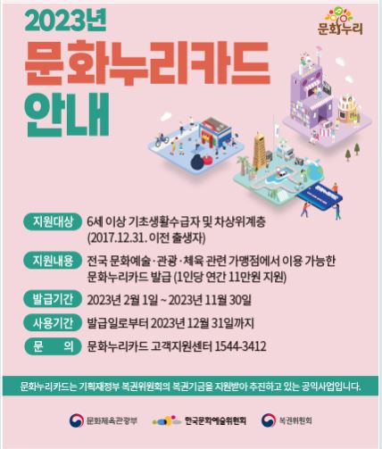 2023년 문화누리카드 지원내역 발급기간 이용기간