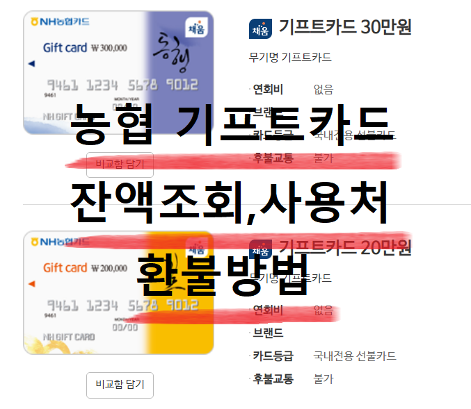  농협 기프트카드 잔액조회 사용처 환불방법