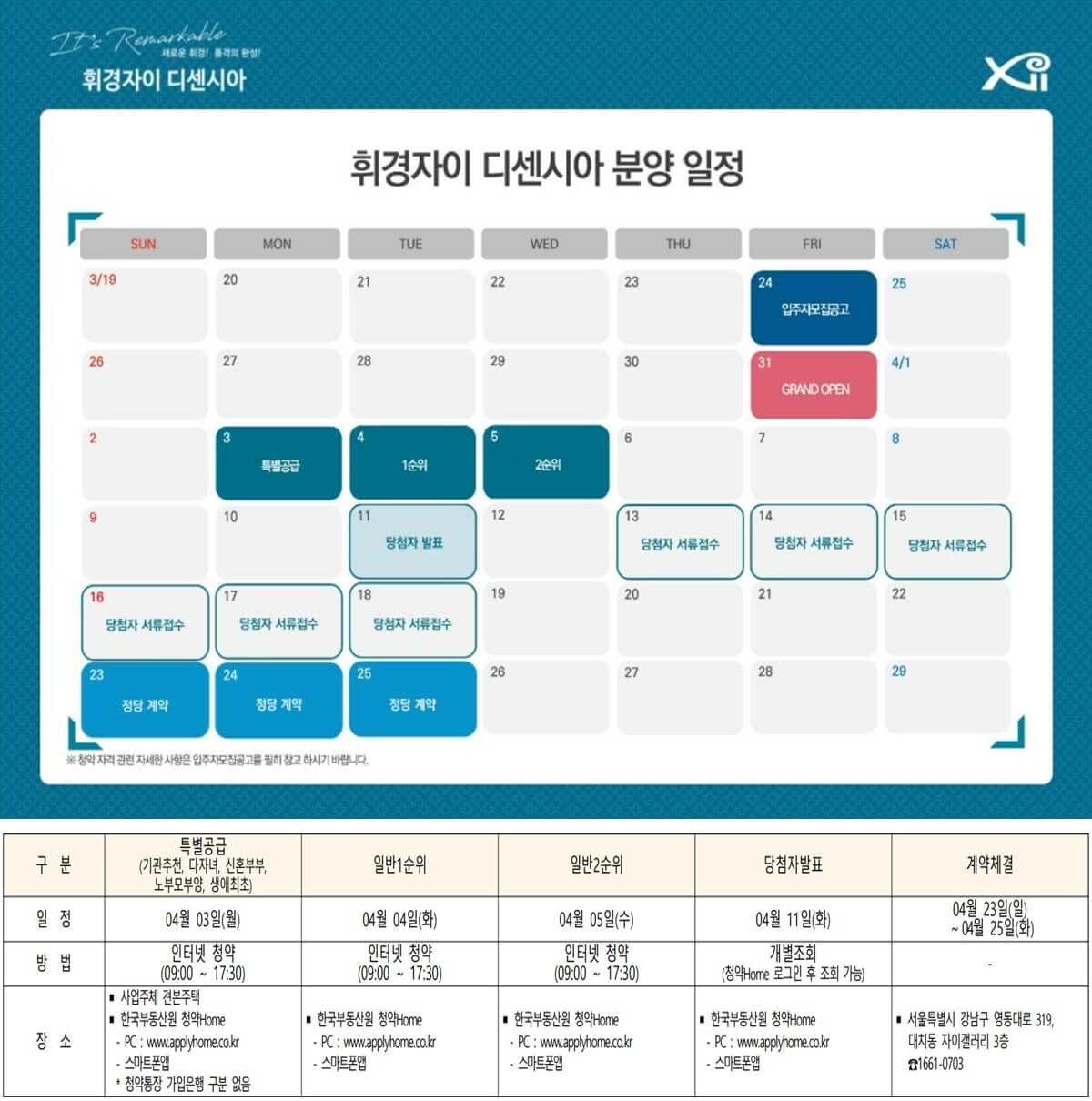 휘경자이 청약 일정 캘린더 및 표 사진