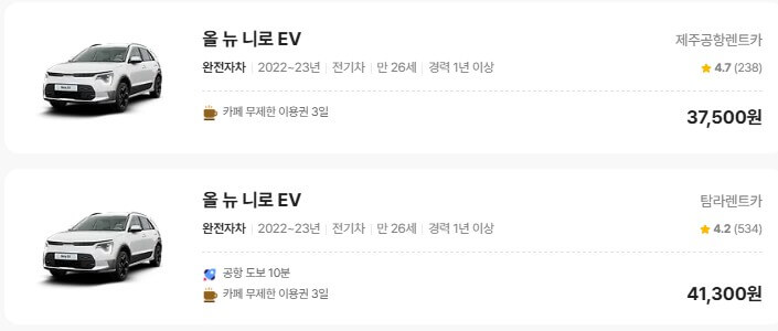 올뉴니로 EV 렌트카 가격