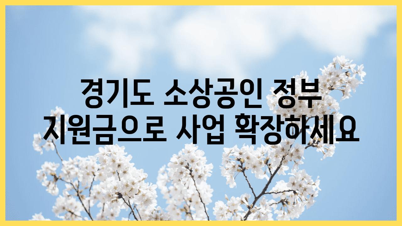 경기도 소상공인 정부 지원금으로 사업 확장하세요