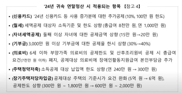 2024년 연말정산 공제 한도 개편 내용