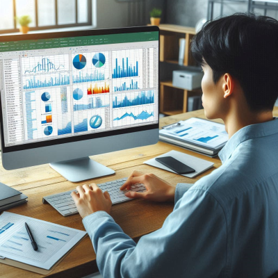 다양한 그래프와 차트를 다루는 데이터 분석 작업의 모습입니다.