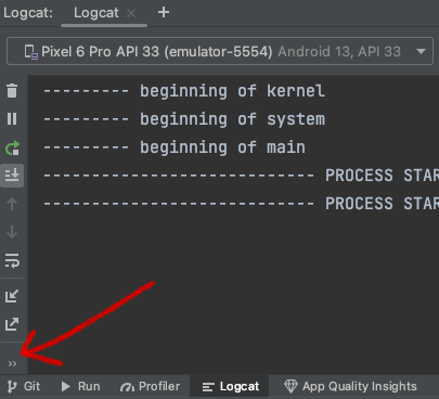 안드로이드 스튜디오 Logcat 창 사이드 메뉴