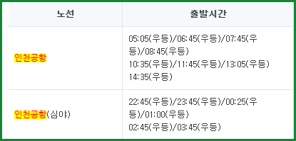 부산 인천공항 리무진 버스 시간표