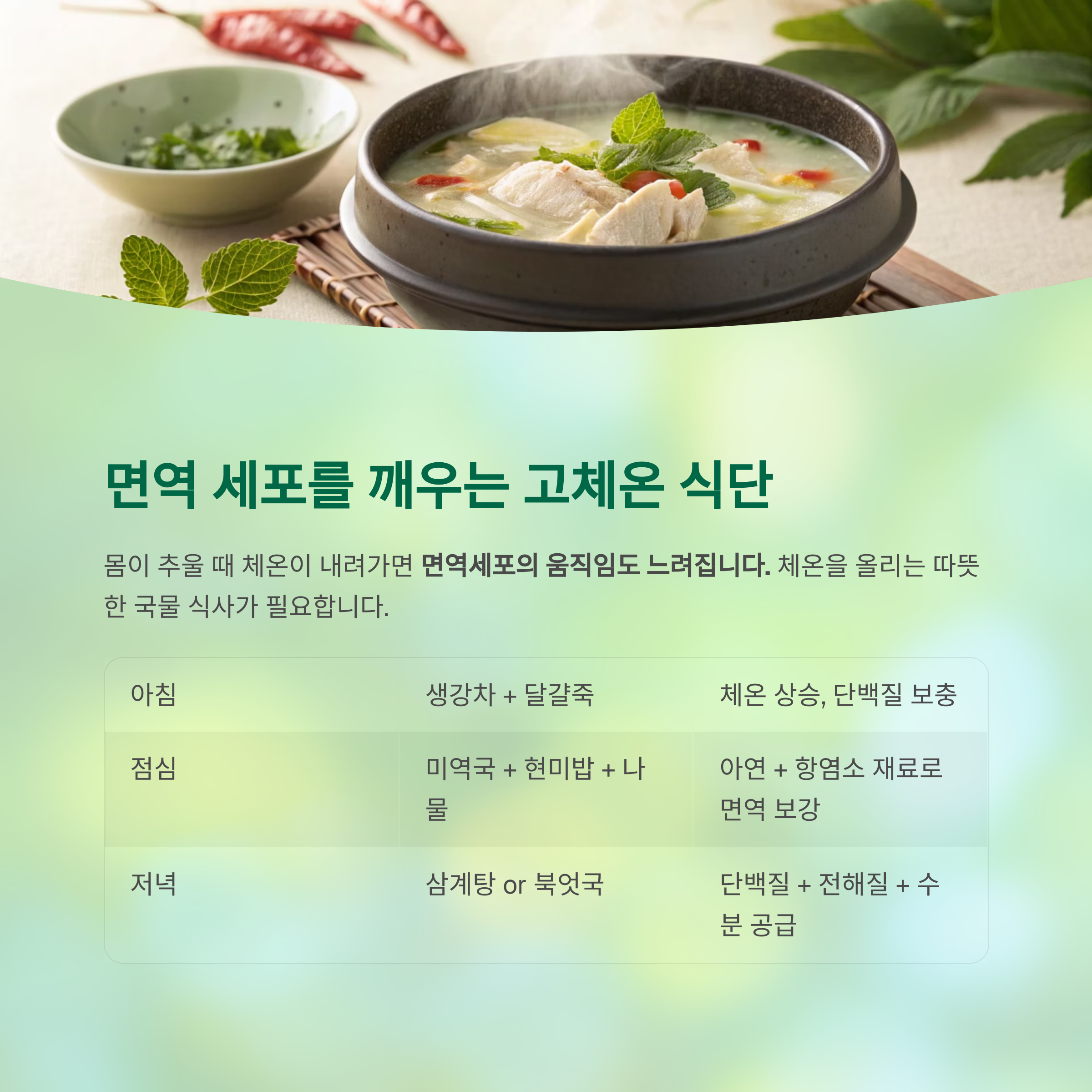면역력, 하루 만에 끌어올리는 긴급 대응 루틴 - 감기 기운이 느껴질 때, 즉시 해야 할 면역 응급 처방은? - 고체온 한 끼 식단: 면역 세포가 활발해지는 식탁 구성 면역력, 하루 만에 끌어올리는 긴급 대응 루틴 - 감기 기운이 느껴질 때, 즉시 해야 할 면역 응급 처방은? - 고체온 한 끼 식단: 면역 세포가 활발해지는 식탁 구성