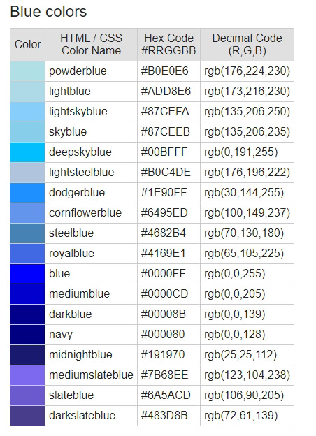 포토샵 블루 계열 색상표