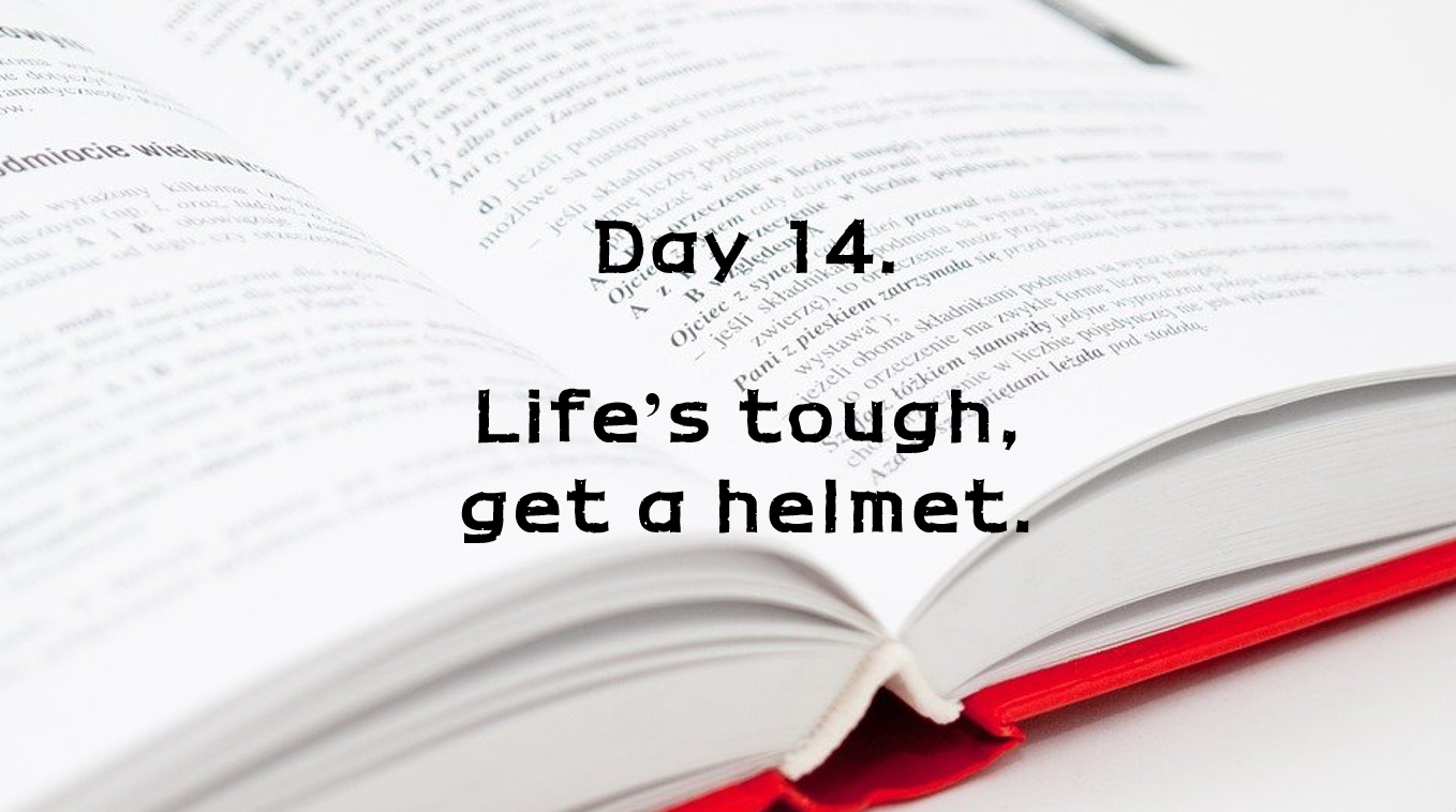  Day 14. Life's tough, get a helmet.