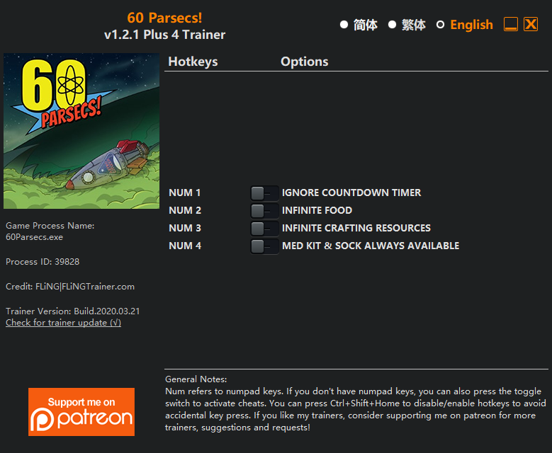  [트레이너] 한글판 60파섹 최신 영문판 60 Parsecs! v1.2.1 Plus 4 Trainer
