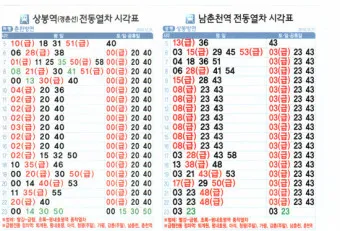 상봉역 경춘선 전철시간표 경의중앙선 시간표_10