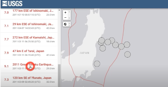 동일본대지진-이후의-큰지진-목록표-미국지질조사국-도호쿠지방-바다-큰진원역