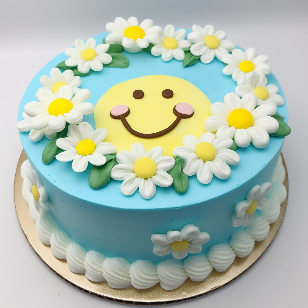 파란색 배경의 꽃 케이크