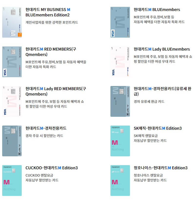 현대카드M 이월드 제휴 목록