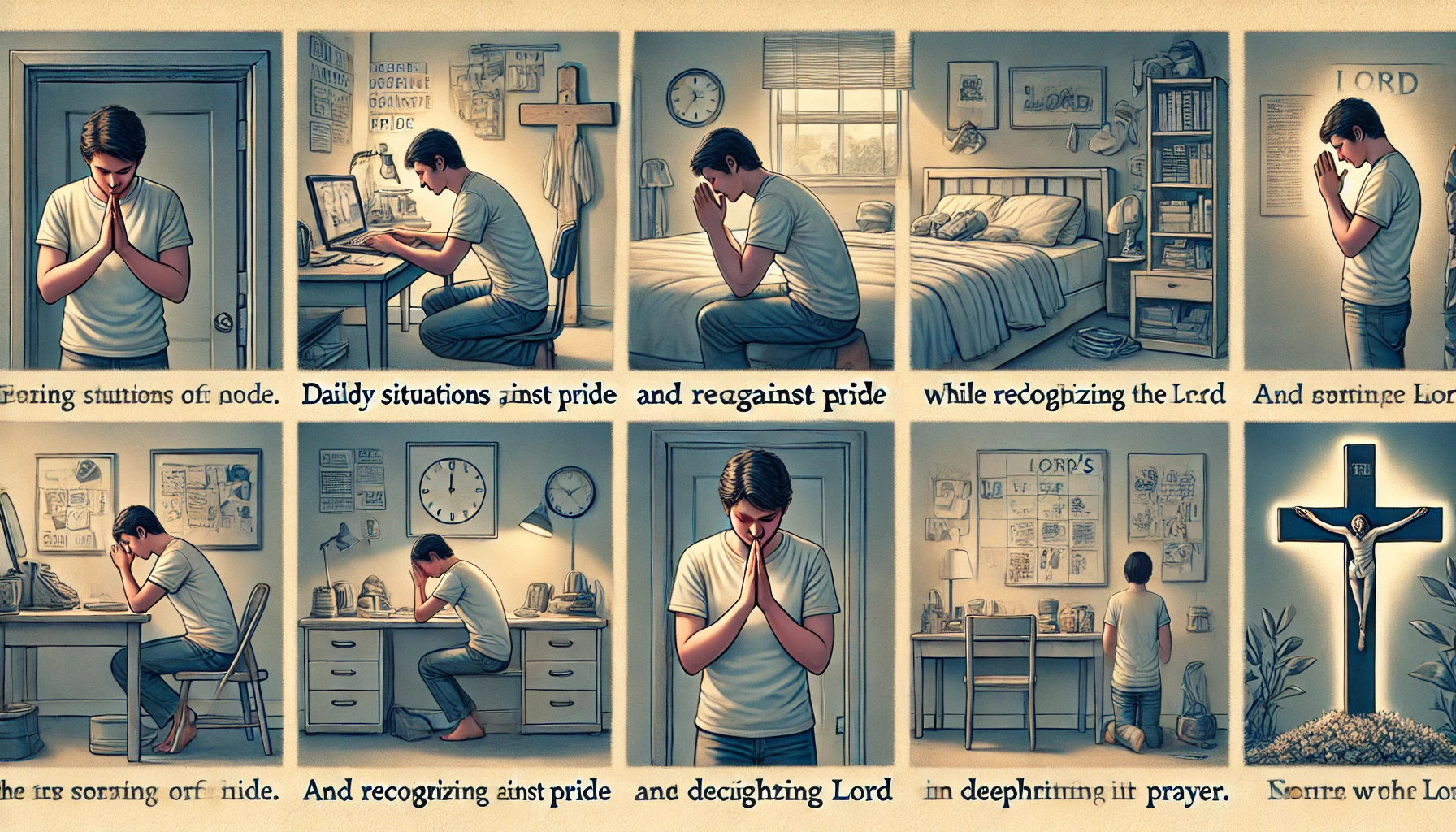 Here are the illustrations of a person deepening their relationship with the Lord in everyday situations&amp;#44; praying defensively against pride&amp;#44; and recognizing the Lord&amp;#39;s sovereignty.