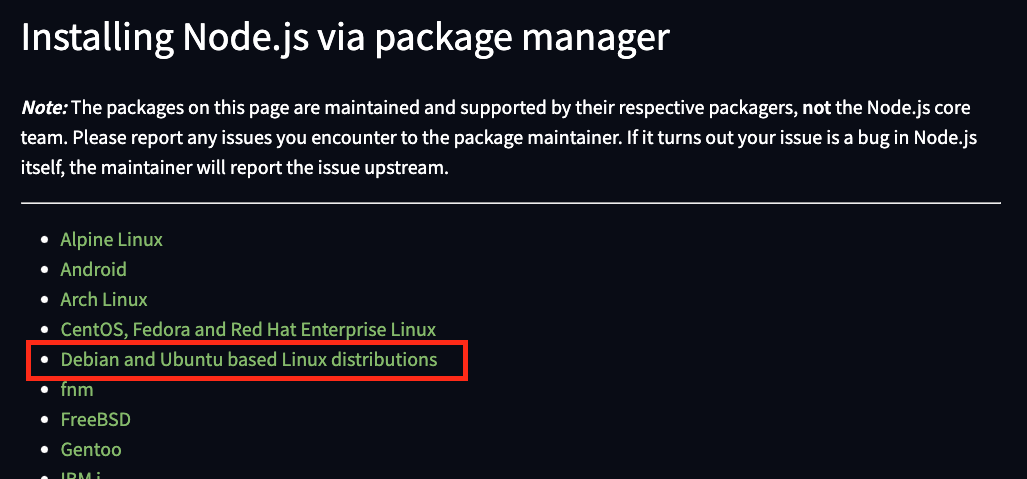 Debian and Ubuntu based Linux distributions 선택 화면