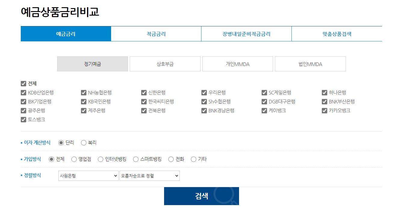 예금상품금리 비교 기준