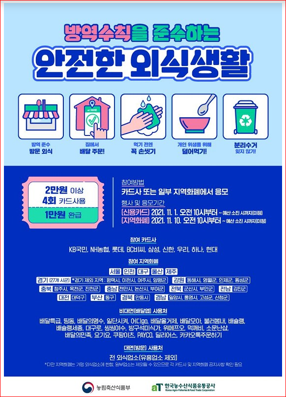  11월 1일부터 외식 및 농촌관광 ‘1만원 환급’ 등 할인지원 재개_농림축산식품부