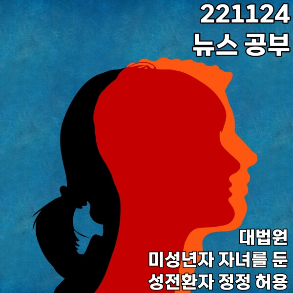 221124 뉴스 공부 미성년자 자녀를 둔 성전환자 정정 허용