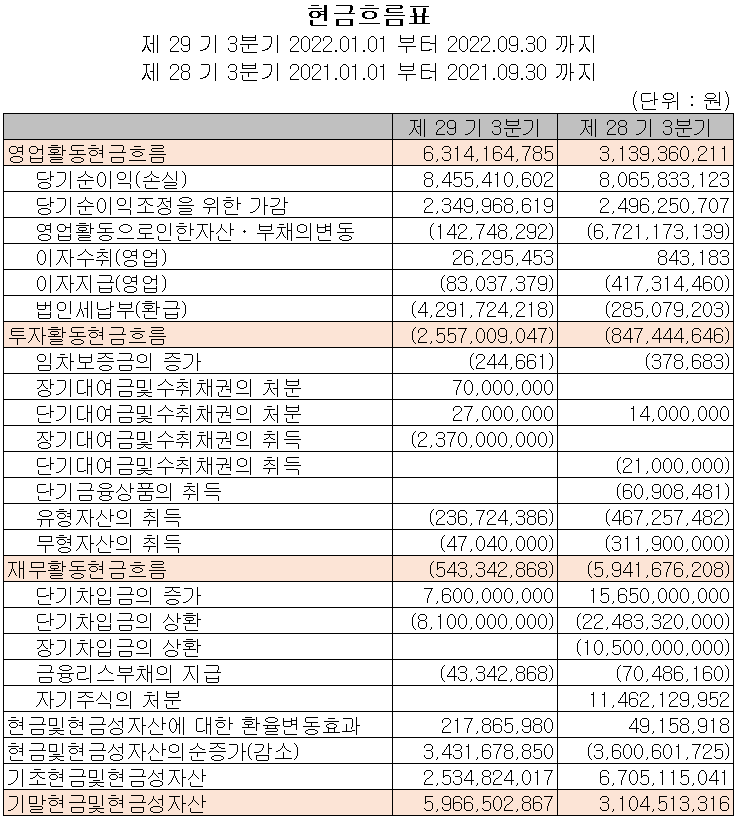 Coces - 현금 흐름표