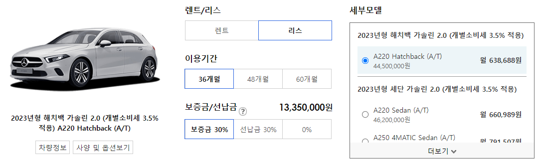 벤츠 A클래스 리스 가격