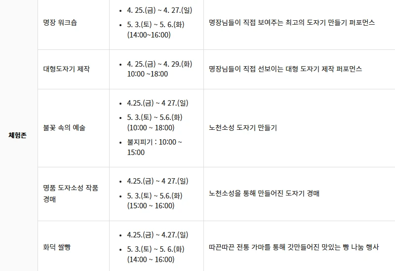 이천 도자기축제 체험 프로그램&amp;#44; 주차장 2025