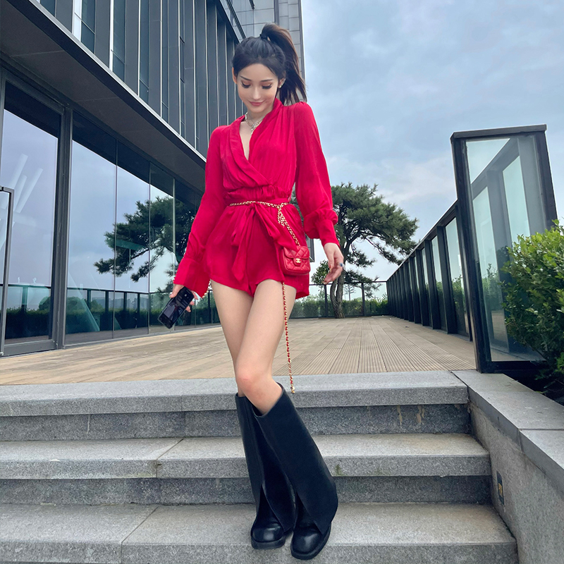 시크나나 레드 점프수트 여 춘추 시크 202