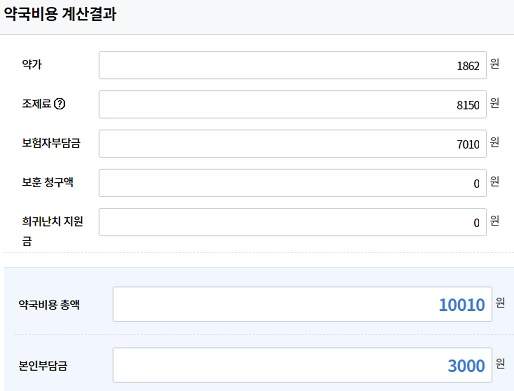 티로파정 7일치 약제비