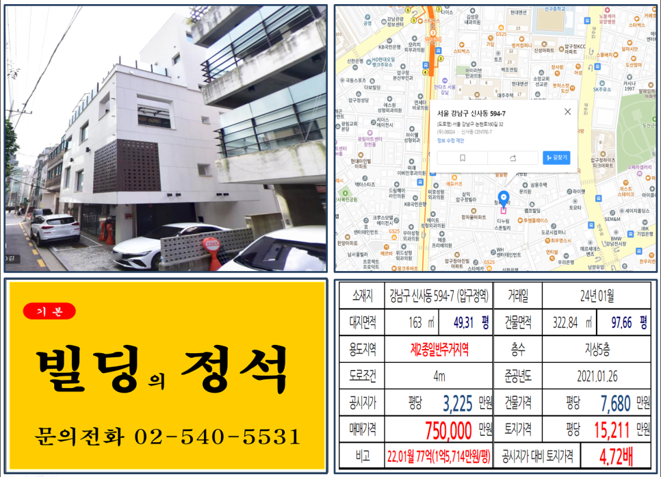 강남구 신사동 594-7번지 건물이 2024년 01월 매매 되었습니다.