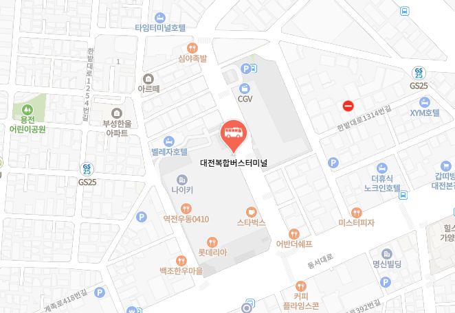 대전복합버스터미널 위치-지도