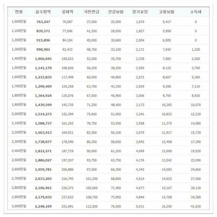 월급 실수령액