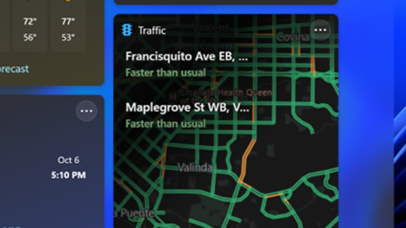 Windows 11 위젯 교통