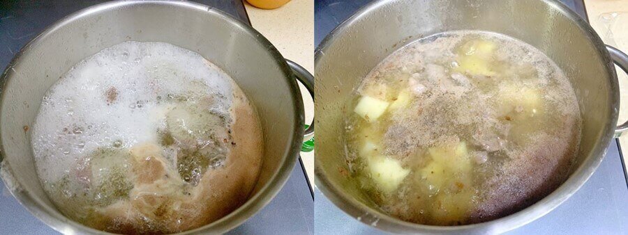 냄비에 물을 넣고 끓이다가 감자는 넣고 한번 더 끓이는 사진