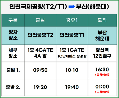 부산 인천공항 리무진 버스 시간표