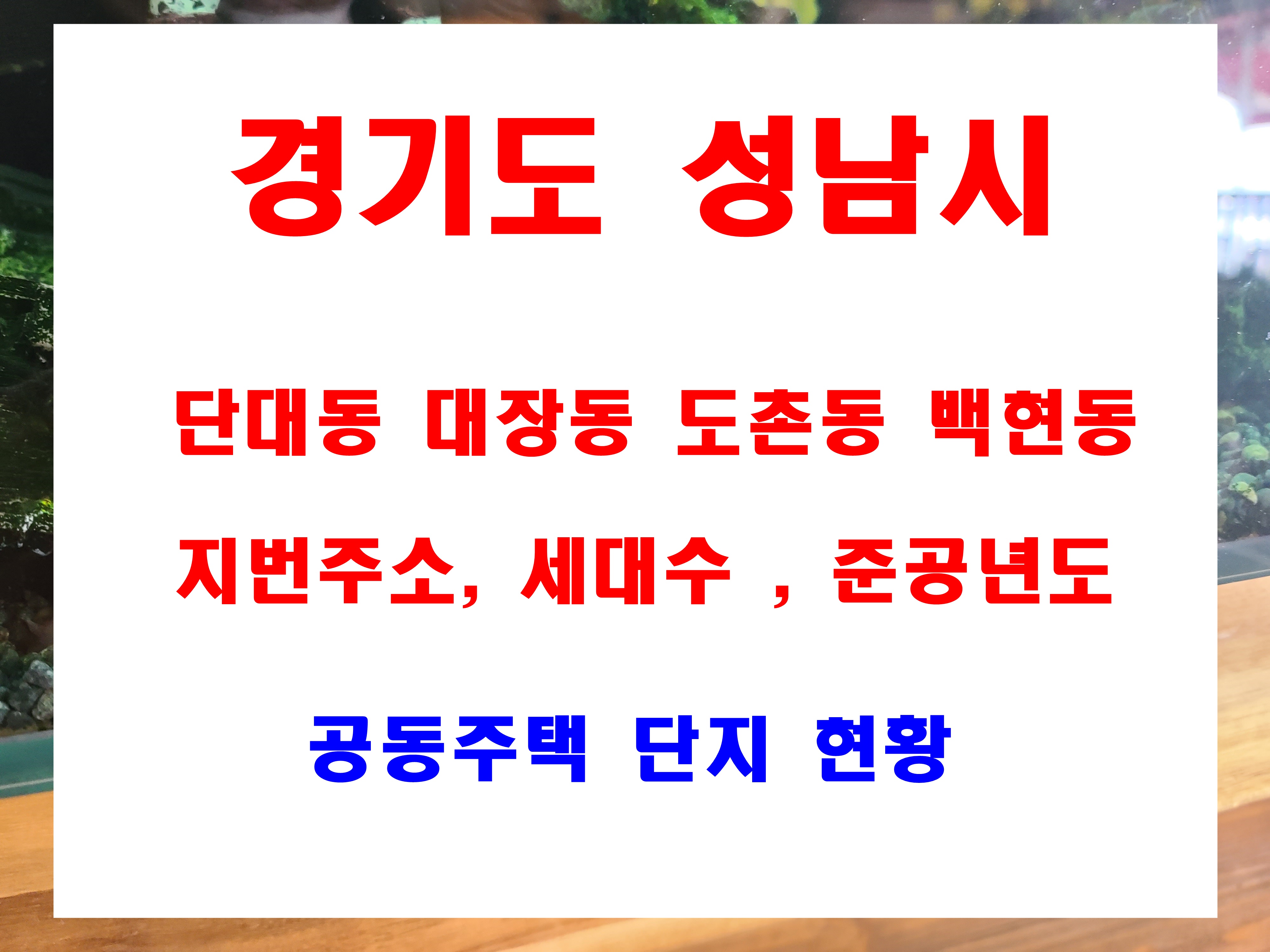  성남시 단대동 대장동 도촌동 백현동 아파트 지번 주소 준공년도 세대현황