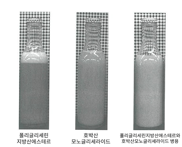 단백질 존재에 따른 각종 유화제 사용시 유화 상태 비교