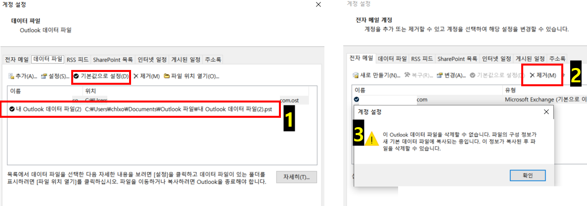 기존 계정 제거 후 다시 등록하는 절차이어서 설명 중