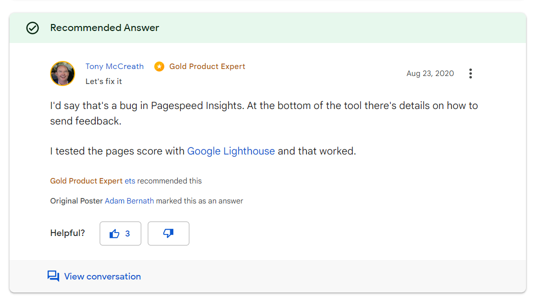 구글 페이지 스피드 인사이트(PageSpeed Insights) 사이트 분석에 실패하는 경우 - 버그