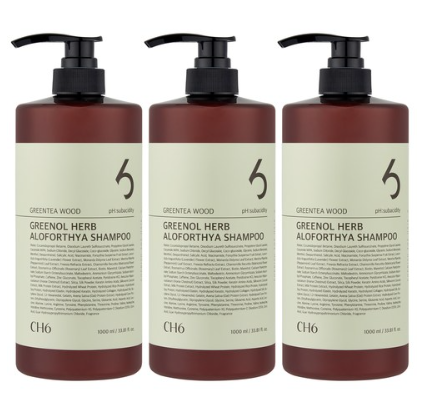 CH6 그리놀 허브 콜라겐 탈모샴푸 그린티우드향&#44; 1000ml&#44; 3개