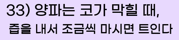  33) 양파는 코가 막힐 때, 즙을 내서 조금씩 마시면 트인다