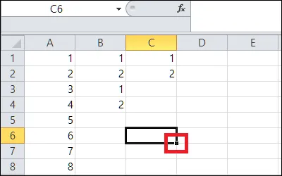 엑셀 자동 채우기 십자 커서 확인