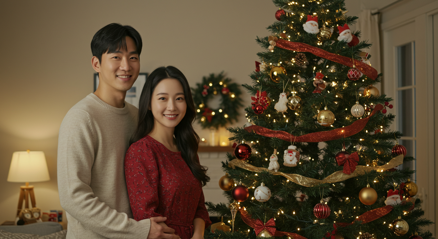 크리스마스 트리와 함께 데이트를 하는 커플6