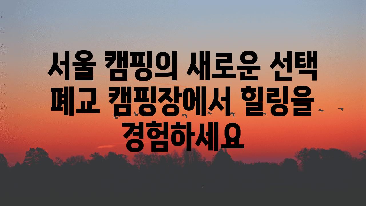 서울 캠핑의 새로운 선택 폐교 캠핑장에서 힐링을 경험하세요