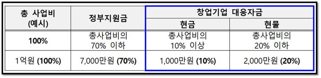 2023년 초기창업패키지 지원내용 사업화지금 중 총사업비 구성 예시