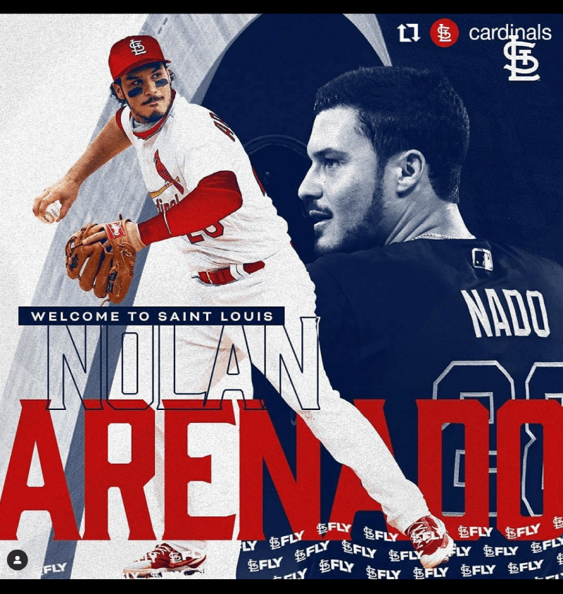 놀란 아레나도는 10년연속 골든글러브 수상자의 영예를 안다, 사진은 놀란 아레나도 세인트루이스 입성당시 환영인스타그램