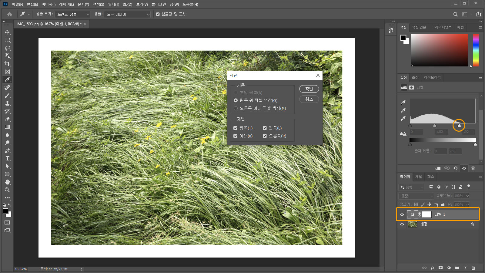 조정 레이어로 여백의 컬러를 통일시킵니다