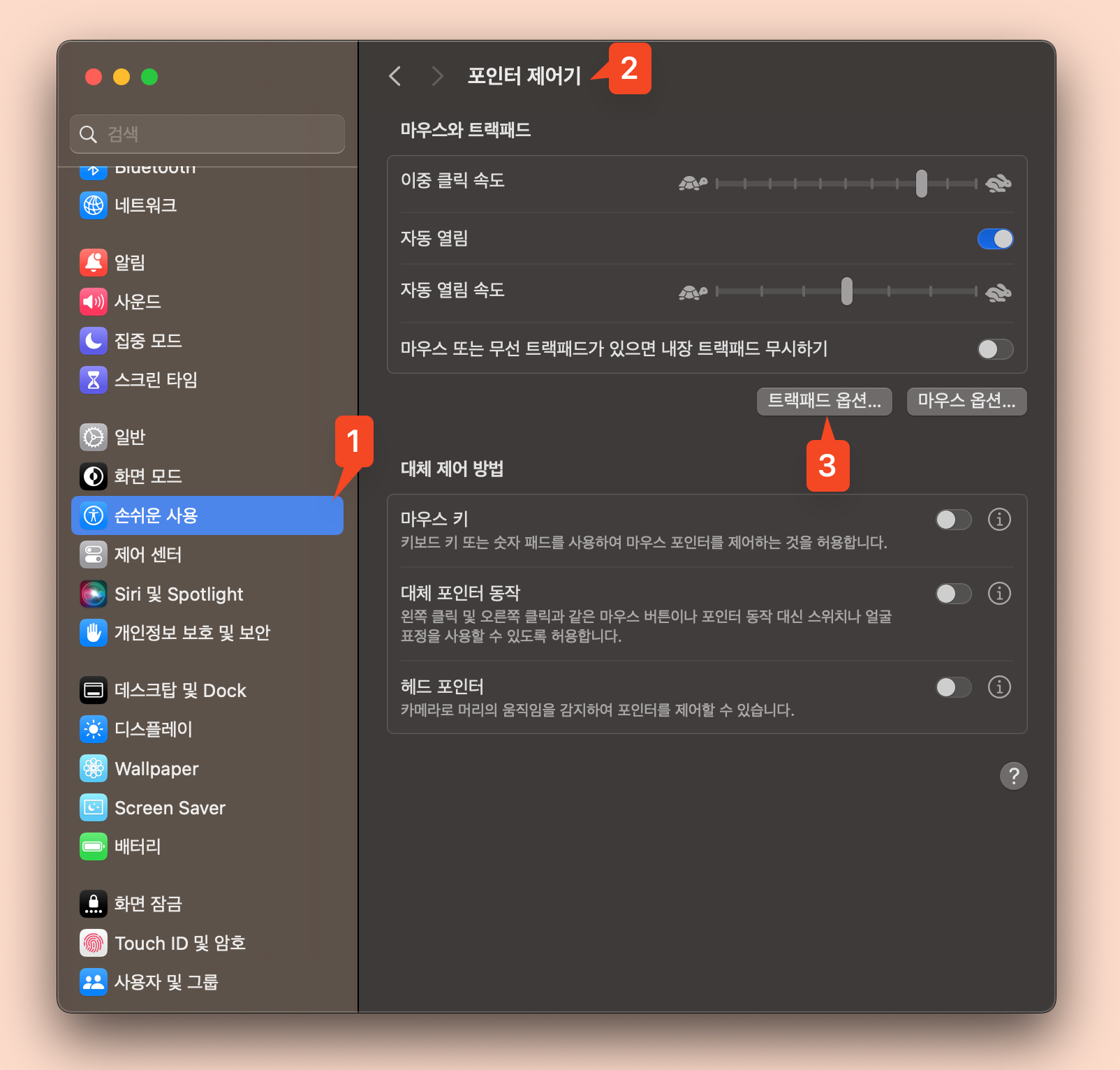 트랙패드 고급 설정