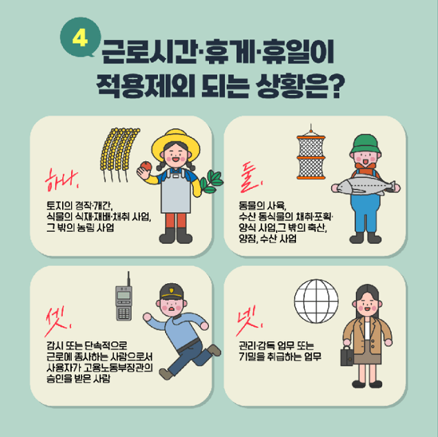 근로, 휴게, 휴일이 적영 제외되는 상황